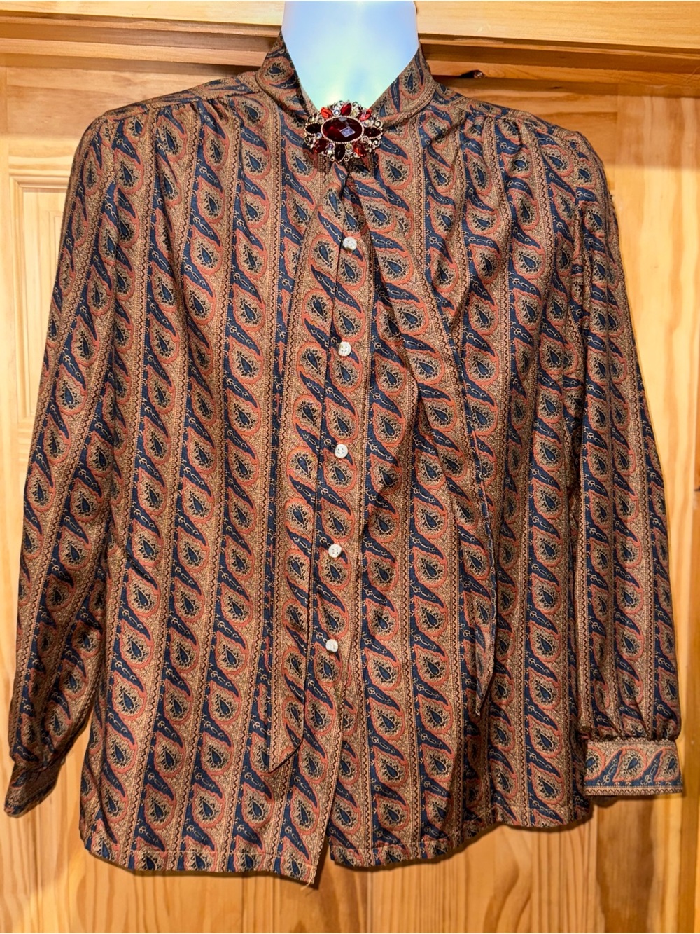 Paisley Print Button-Front Blouse in Rust and Navy- Granny Blouse